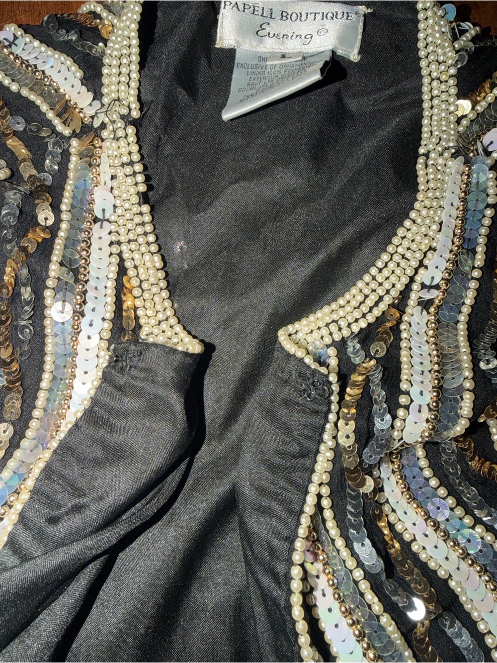 Vintage Black Sequin & Beaded Evening Blazer | Pearl Trim - Picture 11 of 11